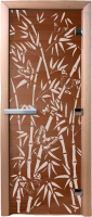 Стеклянная дверь для бани/сауны Doorwood  Бамбук и бабочки 70x190 / DW00055 (бронза) - 
