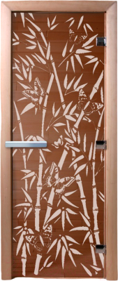 Стеклянная дверь для бани/сауны Doorwood  Бамбук и бабочки 70x190 / DW00055 (бронза)