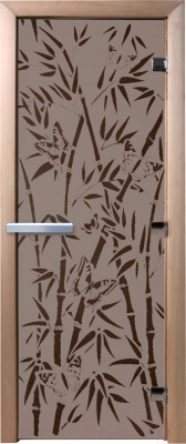 Стеклянная дверь для бани/сауны Doorwood Бамбук и бабочки 70x190 / DW02928 (графит матовый)