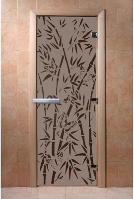Стеклянная дверь для бани/сауны Doorwood Бамбук и бабочки 70x190 / DW02928 (графит матовый)