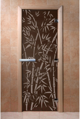 Стеклянная дверь для бани/сауны Doorwood Бамбук и бабочки 70x190 / DW02923 (графит)