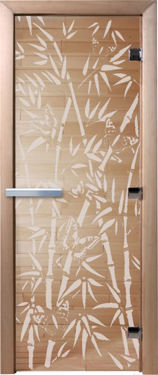 Стеклянная дверь для бани/сауны Doorwood Бамбук и бабочки 70x180 / DW03573