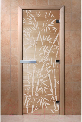 Стеклянная дверь для бани/сауны Doorwood Бамбук и бабочки 70x180 / DW03573 (прозрачный)