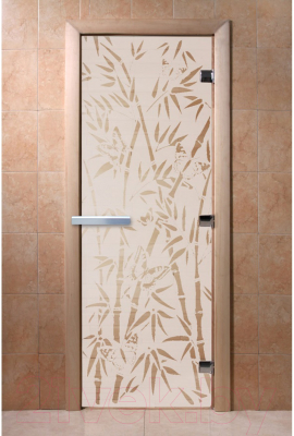 Стеклянная дверь для бани/сауны Doorwood Бамбук и бабочки 70x190 / DW00059 (сатин)