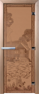 Стеклянная дверь для бани/сауны Doorwood Банька в лесу 80x200 / DW00922 (бронза матовый)