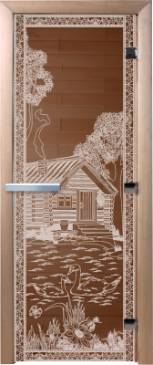 Стеклянная дверь для бани/сауны Doorwood Банька в лесу 70x190 / DW00918 (бронза)