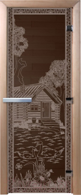 Стеклянная дверь для бани/сауны Doorwood Банька в лесу 70x190 / DW02932 (графит)
