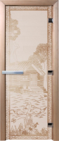 Стеклянная дверь для бани/сауны Doorwood Банька в лесу 70x190 / DW00920 (сатин) - 
