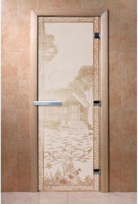 Стеклянная дверь для бани/сауны Doorwood Банька в лесу 70x190 / DW00920 (сатин)