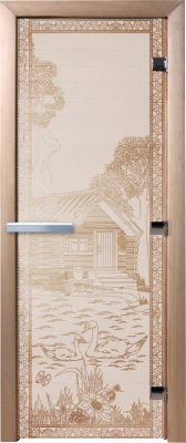 Стеклянная дверь для бани/сауны Doorwood Банька в лесу 80x200 / DW00921 (сатин)