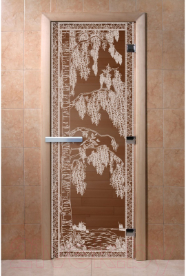 Стеклянная дверь для бани/сауны Doorwood Березка 80x200 / DW00901 (бронза)