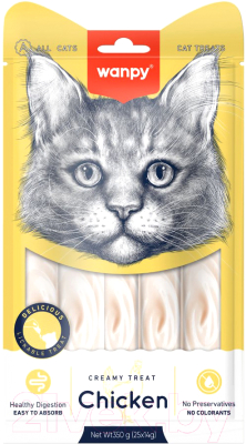 Изображение товара Лакомство для кошек Wanpy Cat Нежное пюре из курицы (25x14г)