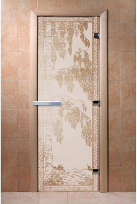 Стеклянная дверь для бани/сауны Doorwood Березка 70x190 / DW00904 (сатин)