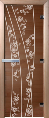 Стеклянная дверь для бани/сауны Doorwood Весна цветы 80x200 / DW00072 (бронза)