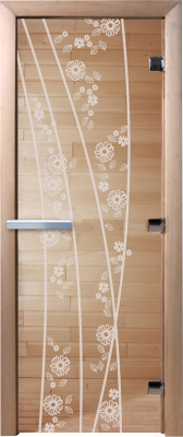 Стеклянная дверь для бани/сауны Doorwood Весна цветы 70x190 / DW00971 (прозрачный)