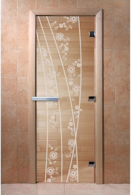 Стеклянная дверь для бани/сауны Doorwood Весна цветы 80x200 / DW00972 (прозрачный)