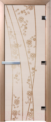 Стеклянная дверь для бани/сауны Doorwood Весна цветы 70x200 / DW03597 (сатин)