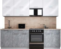 Кухонный гарнитур Интерлиния Мила Gloss 60-25 (белый глянец/керамика/травертин серый) - 