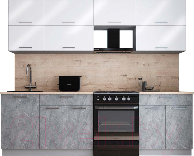 Готовая кухня Интерлиния Мила Gloss 60-25 (белый глянец/керамика/травертин серый)