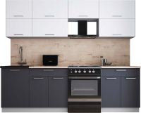 Кухонный гарнитур Интерлиния Мила Gloss 60-25 (белый софт/графит софт/травертин серый) - 