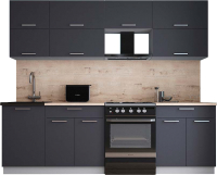Кухонный гарнитур Интерлиния Мила Gloss 60-25 (графит софт/графит софт/травертин серый) - 