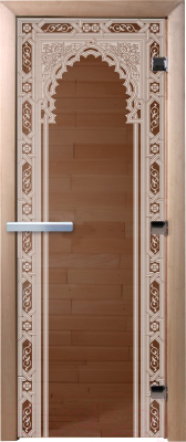 Стеклянная дверь для бани/сауны Doorwood Восточная арка 80x200 / DW00080 (бронза)