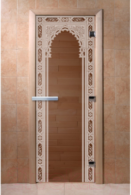 Стеклянная дверь для бани/сауны Doorwood Восточная арка 80x200 / DW00080 (бронза)