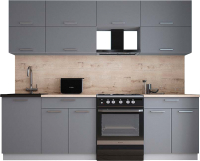 Кухонный гарнитур Интерлиния Мила Gloss 60-25 (серый софт/серый софт/травертин серый) - 