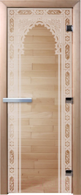 Стеклянная дверь для бани/сауны Doorwood Восточная арка 80x200 / DW01028 (прозрачный)