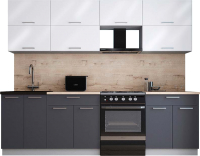 Кухонный гарнитур Интерлиния Мила Gloss 60-26 (белый глянец/графит софт/травертин серый) - 