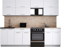 Кухонный гарнитур Интерлиния Мила Gloss 60-26 (белый софт/белый софт/травертин серый) - 