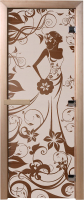 Стеклянная дверь для бани/сауны Doorwood Девушка в цветах 70x190 / DW01056 (бронза) - 