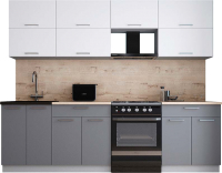 Кухонный гарнитур Интерлиния Мила Gloss 60-26 (белый софт/серый софт/травертин серый) - 
