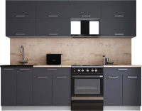Кухонный гарнитур Интерлиния Мила Gloss 60-26 (графит софт/графит софт/травертин серый) - 