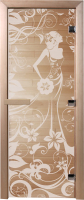 Стеклянная дверь для бани/сауны Doorwood Девушка в цветах 70x190 / DW01060 (сатин) - 