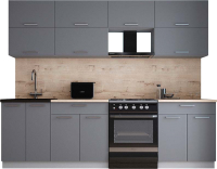 Кухонный гарнитур Интерлиния Мила Gloss 60-26 (серый софт/серый софт/травертин серый) - 