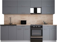 Кухонный гарнитур Интерлиния Мила Gloss 60-28 (серый софт/серый софт/травертин серый) - 