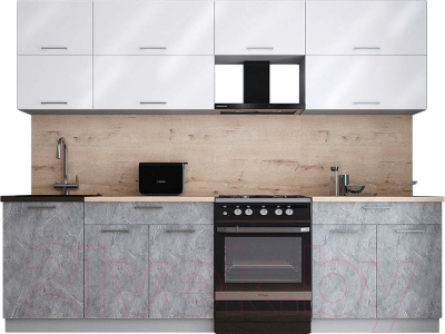 Готовая кухня Интерлиния Мила Gloss 60-27 (белый глянец/керамика/травертин серый)