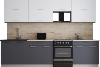 Кухонный гарнитур Интерлиния Мила Gloss 60-30 (белый софт/графит софт/травертин серый) - 