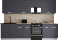Кухонный гарнитур Интерлиния Мила Gloss 60-30 (графит софт/графит софт/травертин серый) - 