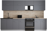 Кухонный гарнитур Интерлиния Мила Gloss 60-30 (серый софт/серый софт/травертин серый) - 