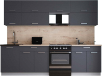 Кухонный гарнитур Интерлиния Мила Gloss 60-27 (графит софт/графит софт/травертин серый) - 