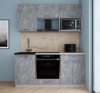 Кухонный гарнитур Интерлиния Мила Gloss 1.7 (керамика/керамика/травертин серый)