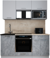 Кухонный гарнитур Интерлиния Мила Gloss 1.7 (пепел софт/керамика/травертин серый) - 