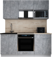 Кухонный гарнитур Интерлиния Мила Gloss 1.8 (керамика/керамика/травертин серый) - 