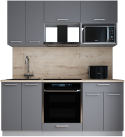 Кухонный гарнитур Интерлиния Мила Gloss 1.8 (серый софт/серый софт/травертин серый) - 