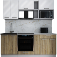 Кухонный гарнитур Интерлиния Мила Gloss 2.0 (белый глянец/дуб вотан/травертин серый) - 
