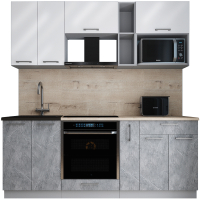 Кухонный гарнитур Интерлиния Мила Gloss 2.0 (белый глянец/керамика/травертин серый) - 