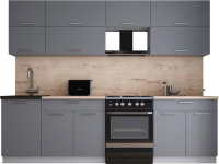 Кухонный гарнитур Интерлиния Мила Gloss 60-27 (серый софт/серый софт/травертин серый) - 
