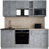 Кухонный гарнитур Интерлиния Мила Gloss 2.0 (керамика/керамика/травертин серый) - 